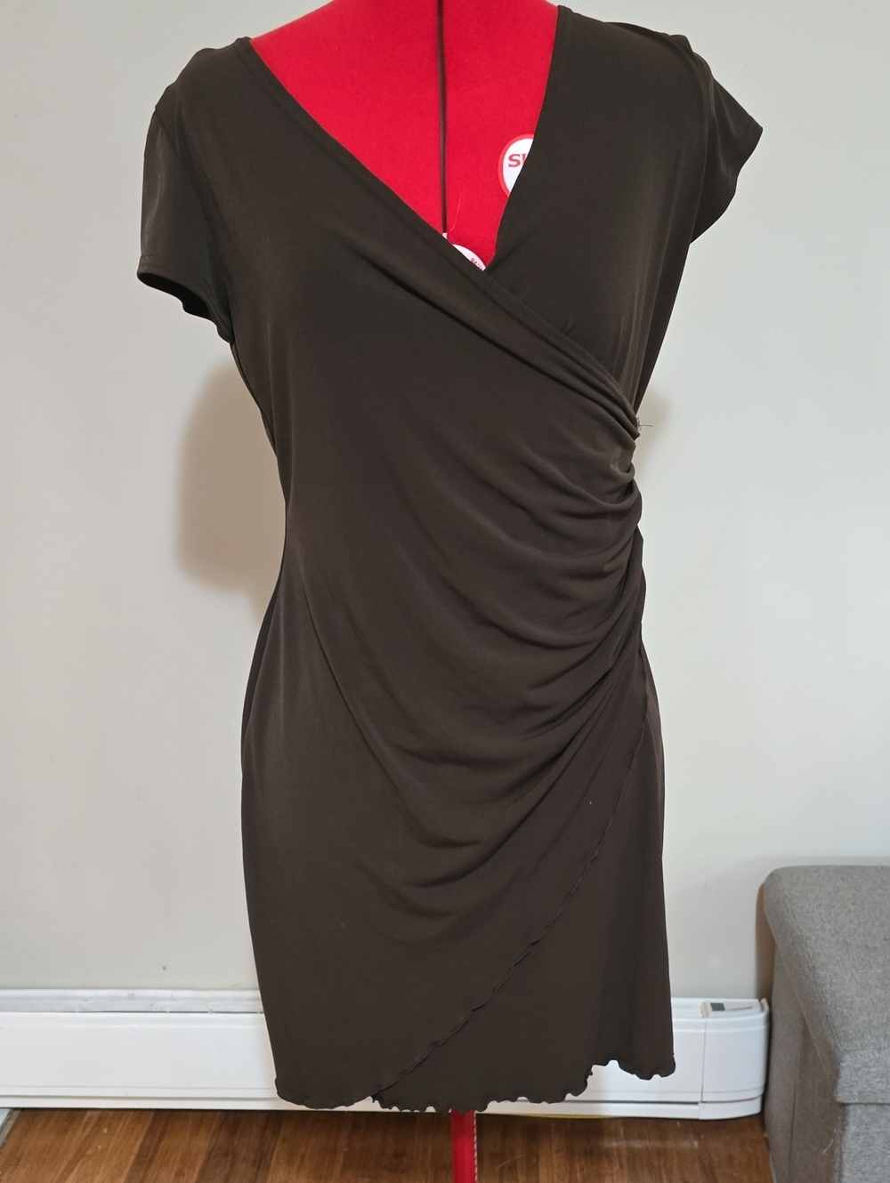 Jessica Chocolate Brown Faux-Wrap Midi Dress